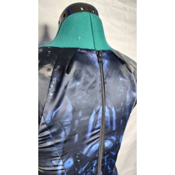 *ALLSAINTS Spitalfields Women's Opium Peplum Dress Blue Abstract Pleated Size 4 - Picture 5 of 8